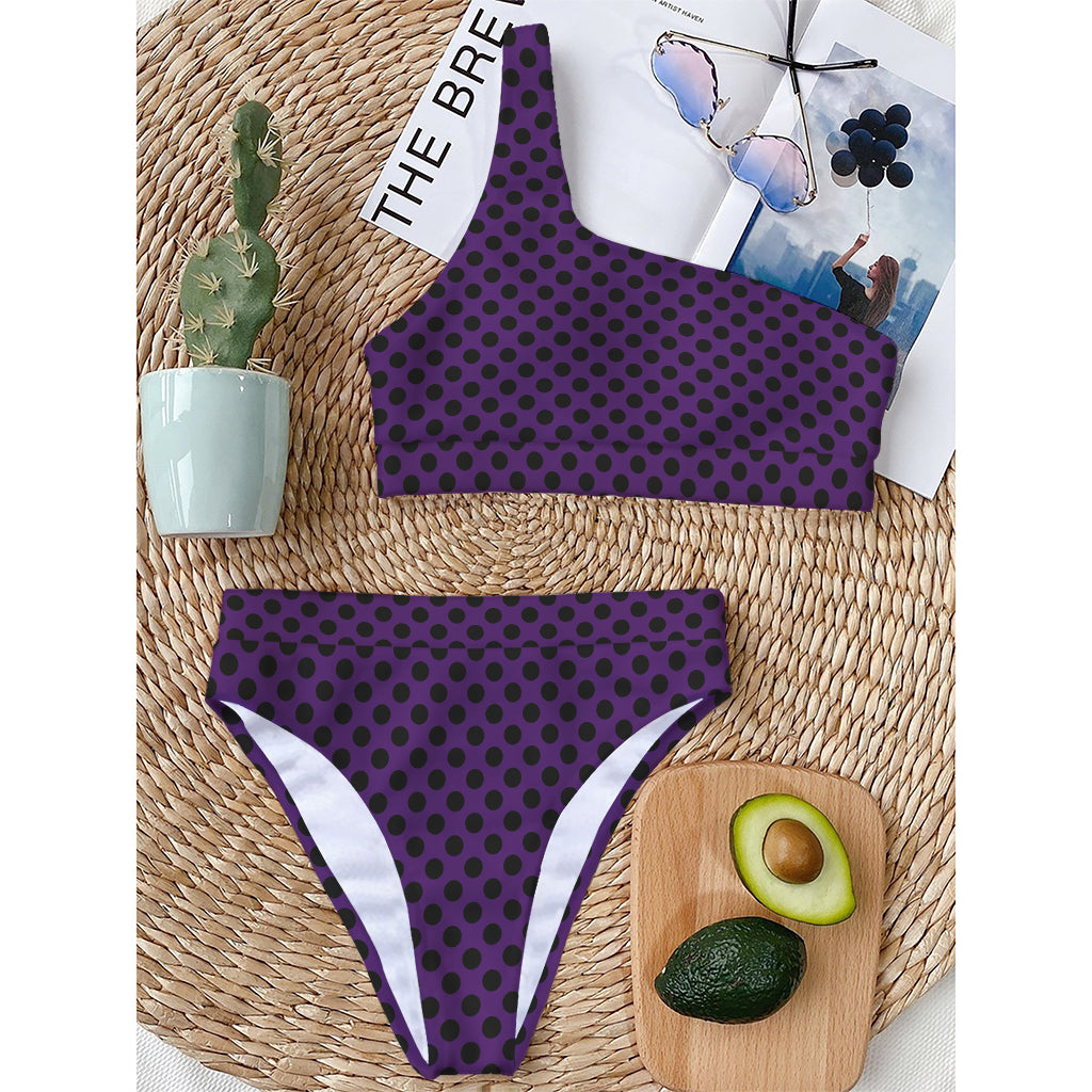 Purple Halloween Pattern Print One Shoulder Bikini Top