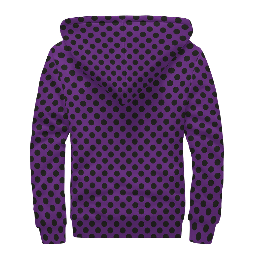 Purple Halloween Pattern Print Sherpa Lined Zip Up Hoodie
