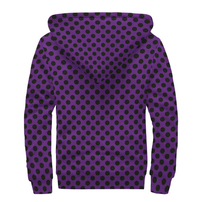 Purple Halloween Pattern Print Sherpa Lined Zip Up Hoodie