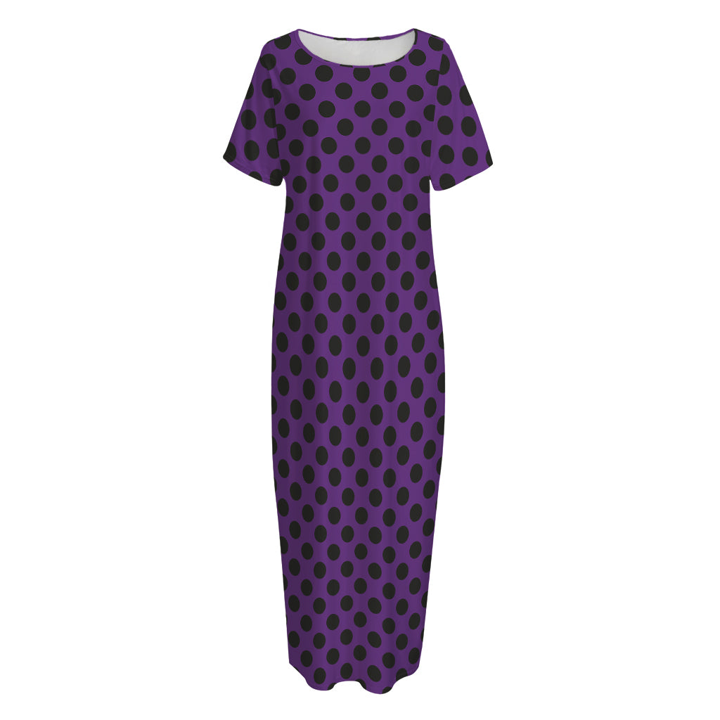 Purple Halloween Pattern Print Short Sleeve Long Nightdress