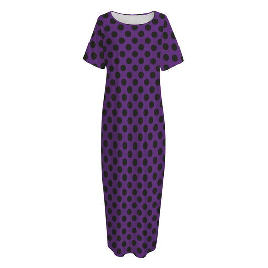 Purple Halloween Pattern Print Short Sleeve Long Nightdress