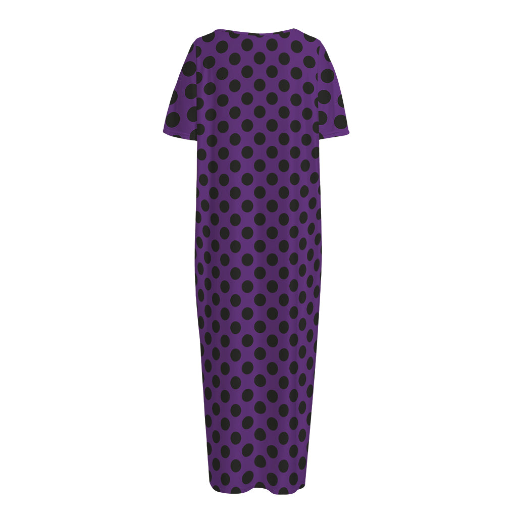 Purple Halloween Pattern Print Short Sleeve Long Nightdress
