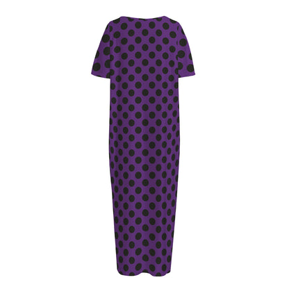 Purple Halloween Pattern Print Short Sleeve Long Nightdress