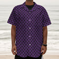 Purple Halloween Pattern Print Textured Short Sleeve Shirt
