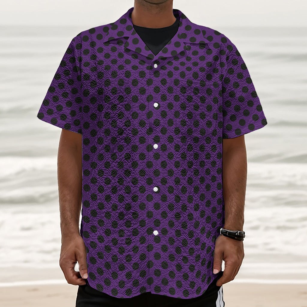 Purple Halloween Pattern Print Textured Short Sleeve Shirt