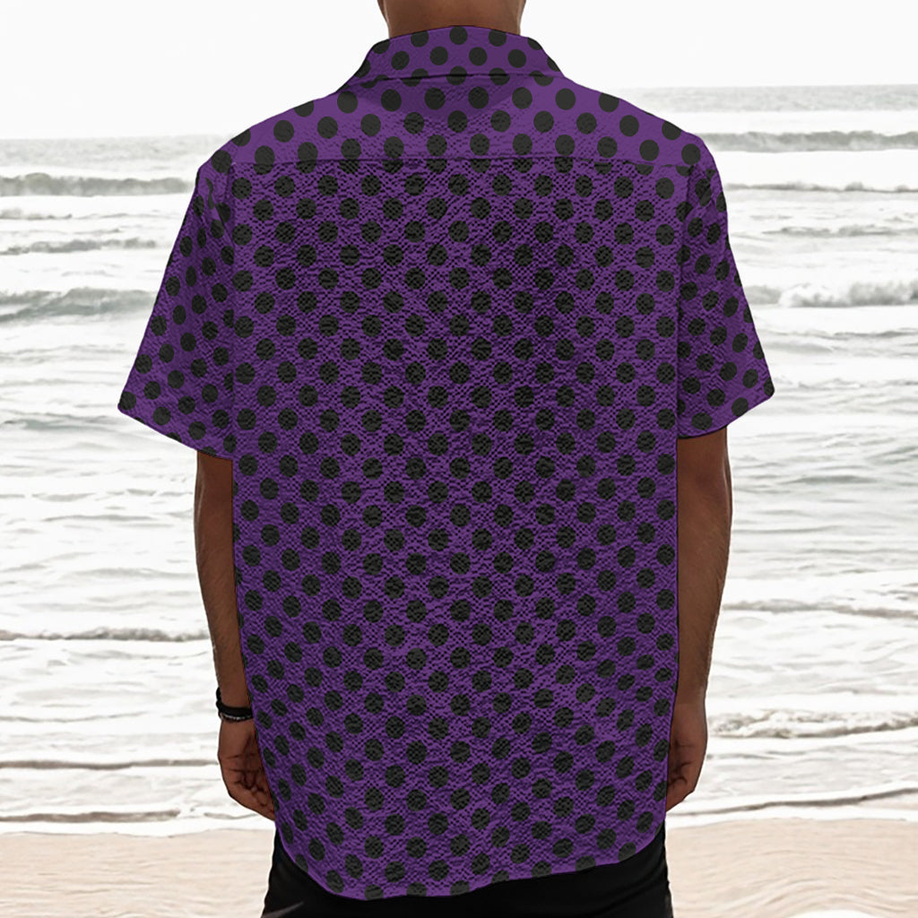 Purple Halloween Pattern Print Textured Short Sleeve Shirt