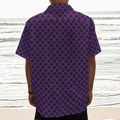 Purple Halloween Pattern Print Textured Short Sleeve Shirt