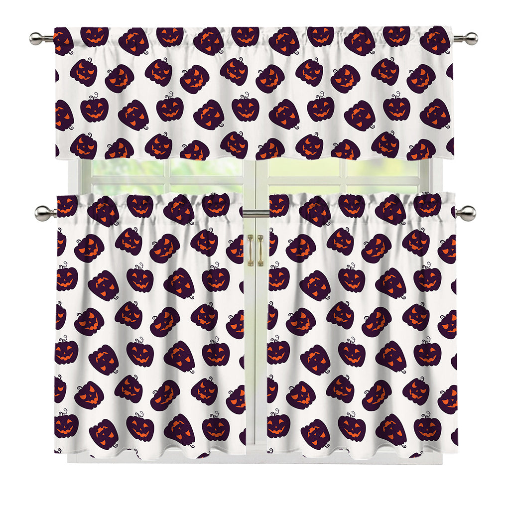 Purple Halloween Pumpkin Pattern Print 3 Piece Kitchen Curtains