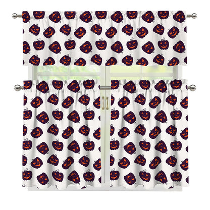 Purple Halloween Pumpkin Pattern Print 3 Piece Kitchen Curtains