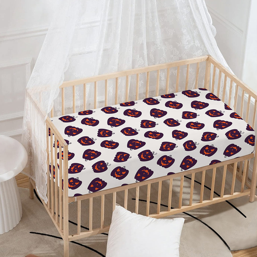 Purple Halloween Pumpkin Pattern Print Baby Crib Sheet
