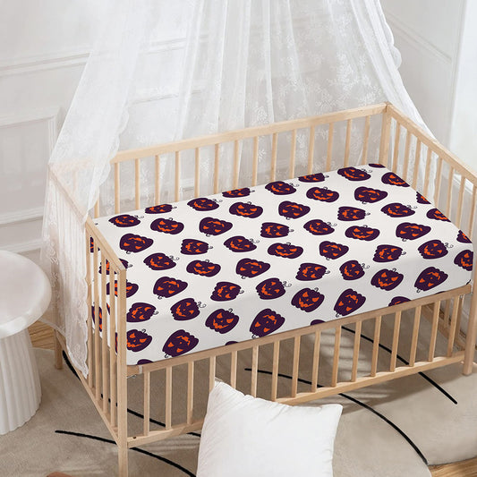 Purple Halloween Pumpkin Pattern Print Baby Crib Sheet