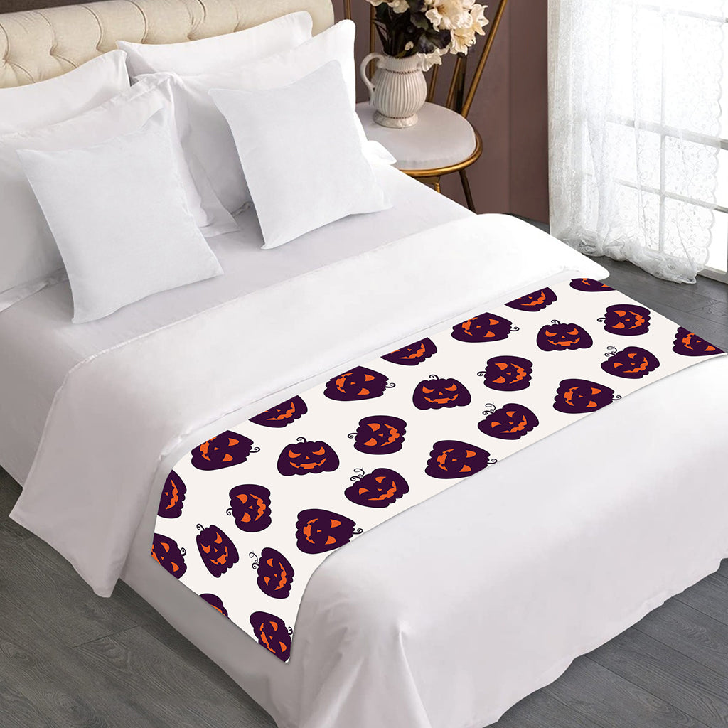 Purple Halloween Pumpkin Pattern Print Bed Runner