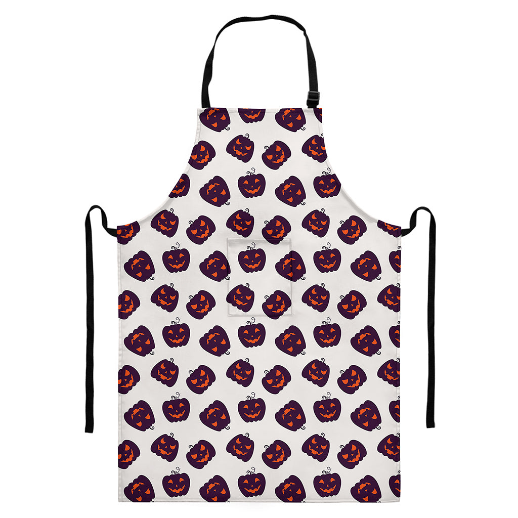 Purple Halloween Pumpkin Pattern Print Bib Apron With Pocket