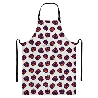 Purple Halloween Pumpkin Pattern Print Bib Apron With Pocket
