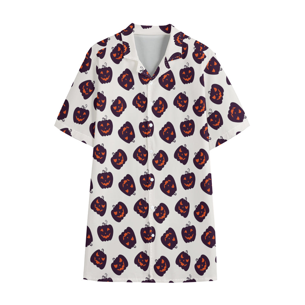 Purple Halloween Pumpkin Pattern Print Cotton Hawaiian Shirt