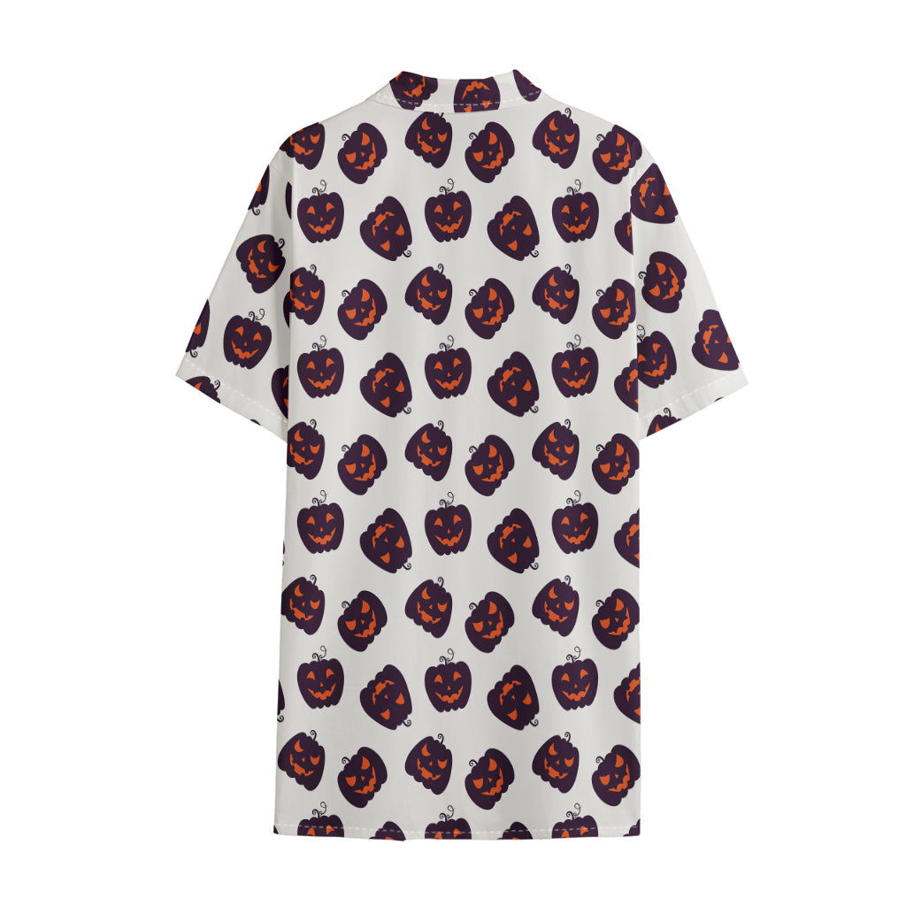 Purple Halloween Pumpkin Pattern Print Cotton Hawaiian Shirt