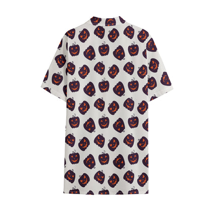 Purple Halloween Pumpkin Pattern Print Cotton Hawaiian Shirt