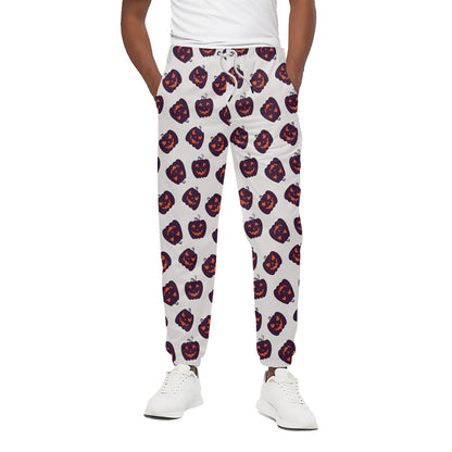 Purple Halloween Pumpkin Pattern Print Cotton Pants