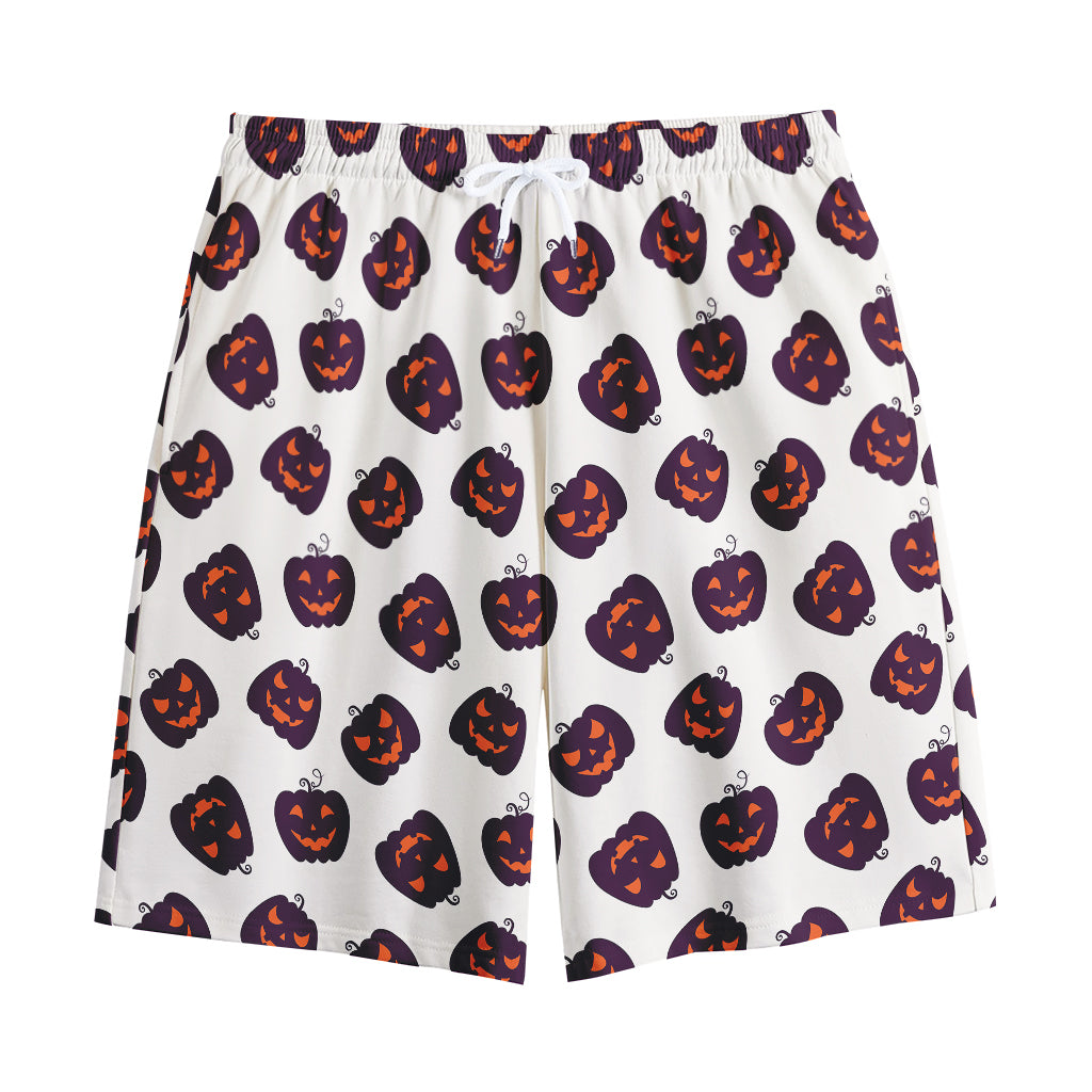 Purple Halloween Pumpkin Pattern Print Cotton Shorts