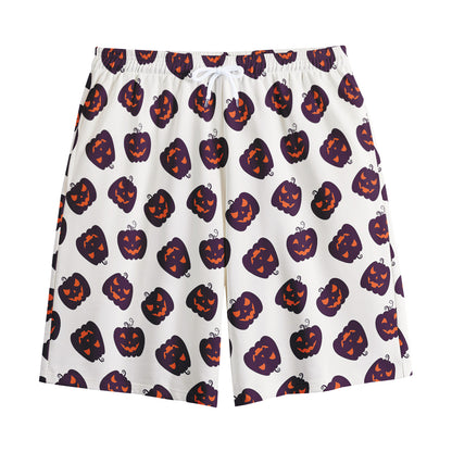 Purple Halloween Pumpkin Pattern Print Cotton Shorts