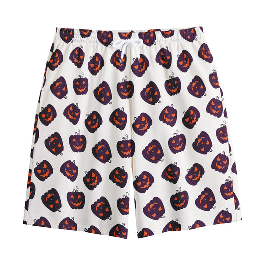 Purple Halloween Pumpkin Pattern Print Cotton Shorts