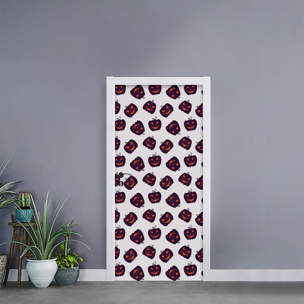 Purple Halloween Pumpkin Pattern Print Door Sticker