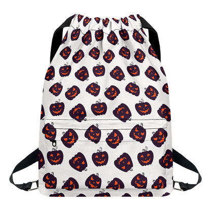 Purple Halloween Pumpkin Pattern Print Drawstring Backpack