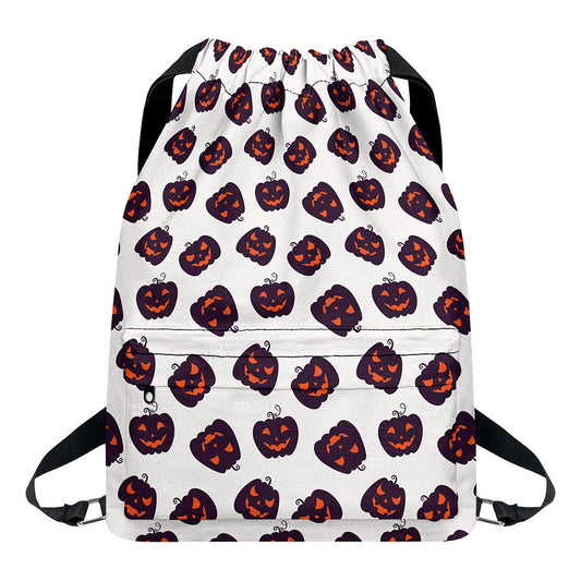 Purple Halloween Pumpkin Pattern Print Drawstring Backpack