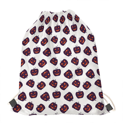 Purple Halloween Pumpkin Pattern Print Drawstring Bag