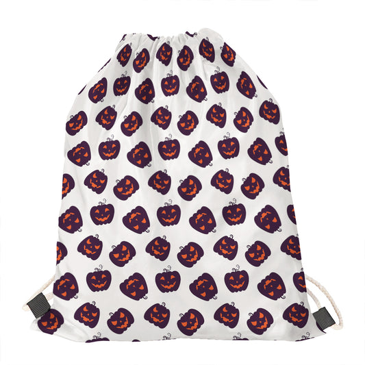 Purple Halloween Pumpkin Pattern Print Drawstring Bag