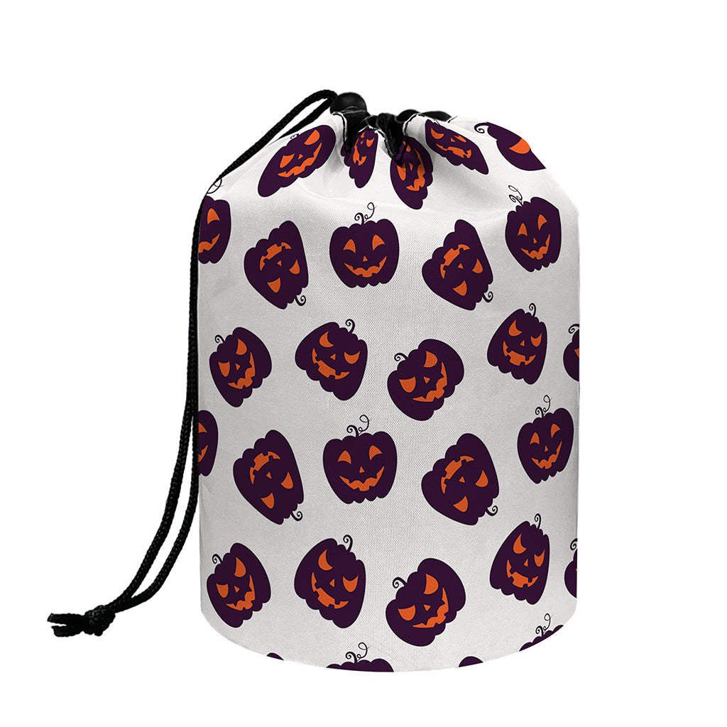 Purple Halloween Pumpkin Pattern Print Drawstring Makeup Bag