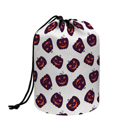 Purple Halloween Pumpkin Pattern Print Drawstring Makeup Bag