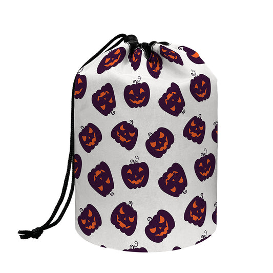 Purple Halloween Pumpkin Pattern Print Drawstring Makeup Bag
