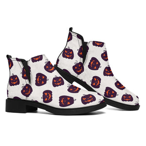 Purple Halloween Pumpkin Pattern Print Flat Ankle Boots