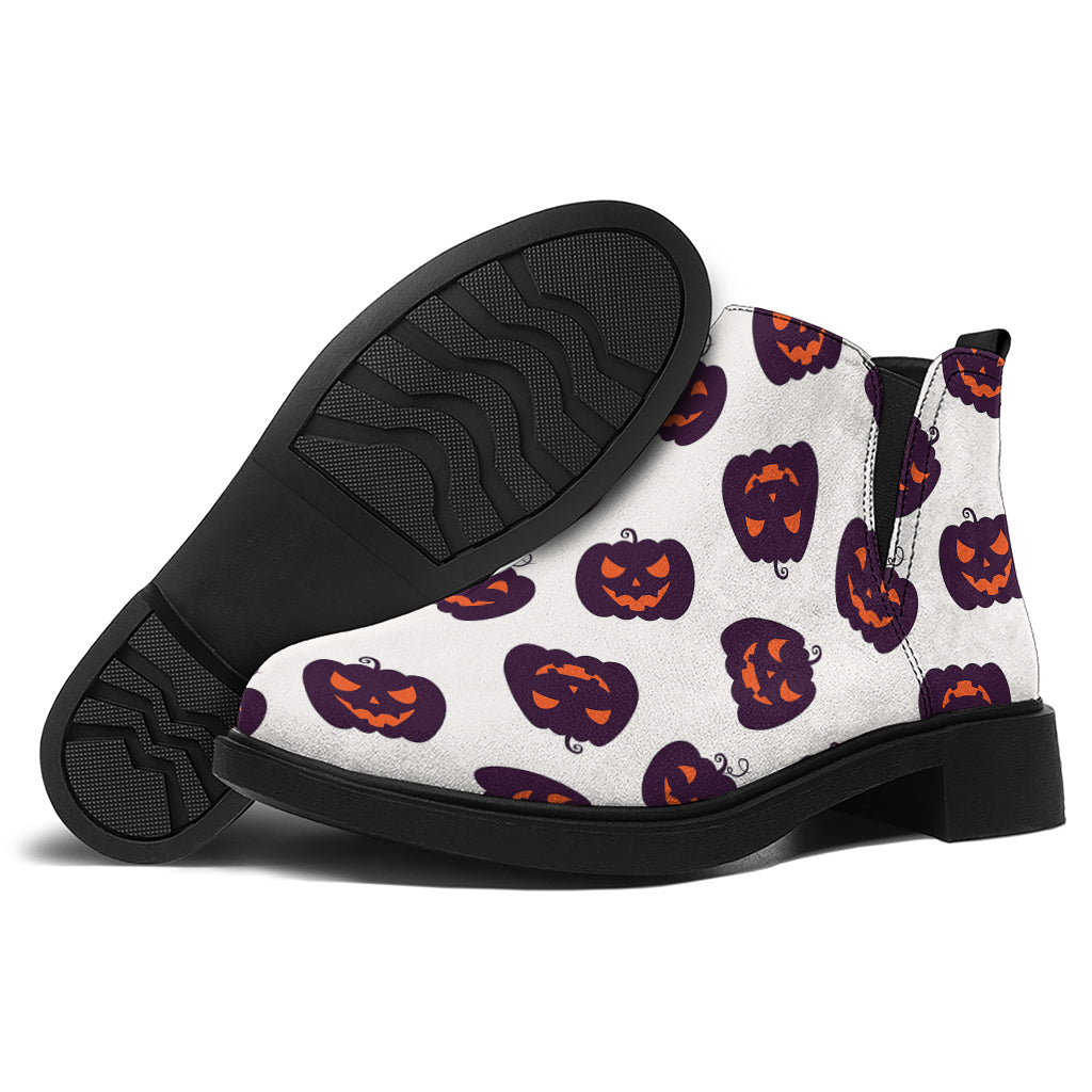 Purple Halloween Pumpkin Pattern Print Flat Ankle Boots