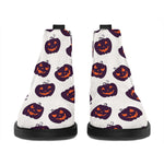 Purple Halloween Pumpkin Pattern Print Flat Ankle Boots