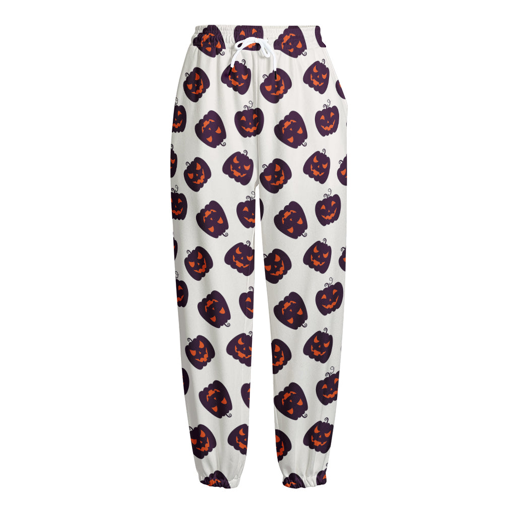 Purple Halloween Pumpkin Pattern Print Fleece Lined Knit Pants
