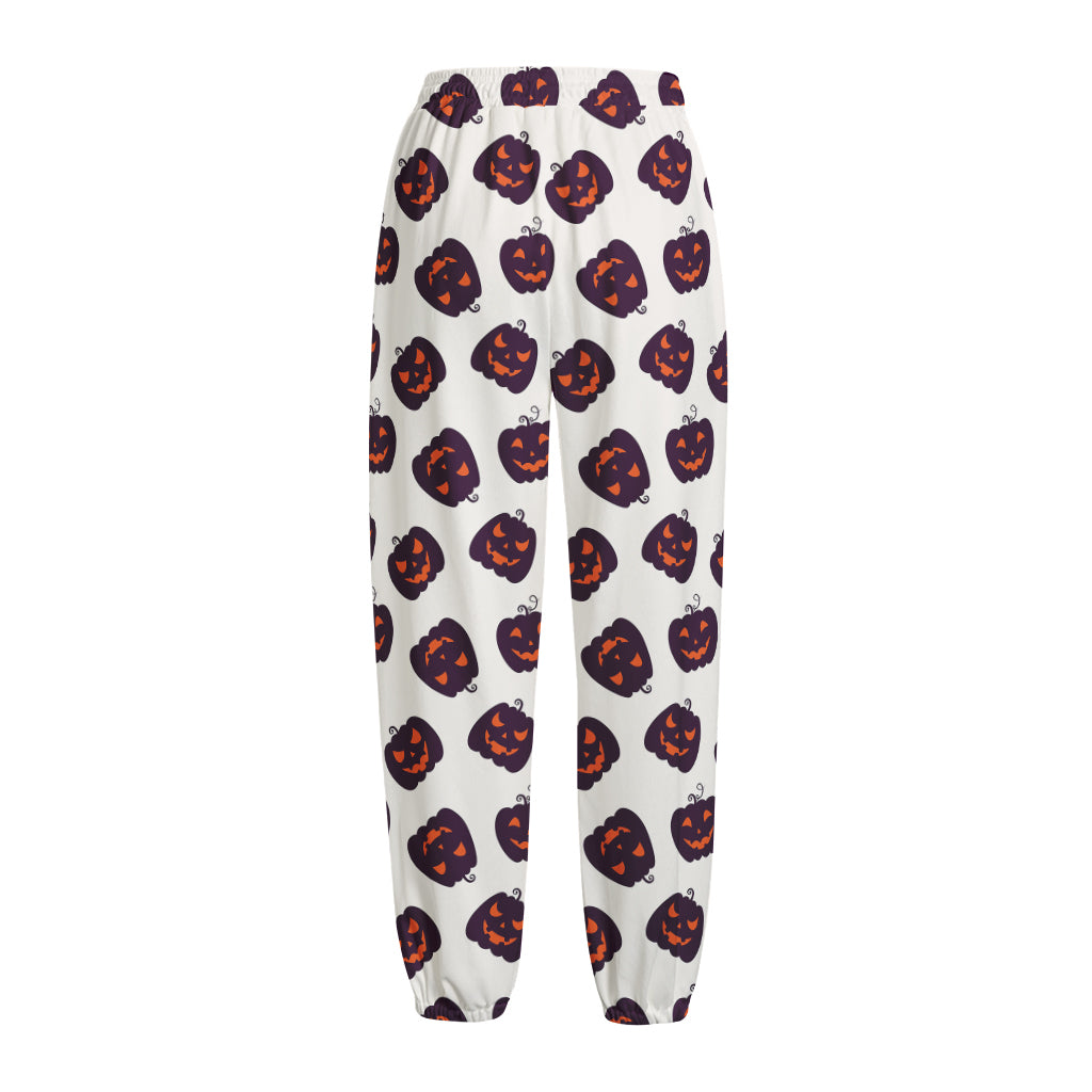 Purple Halloween Pumpkin Pattern Print Fleece Lined Knit Pants