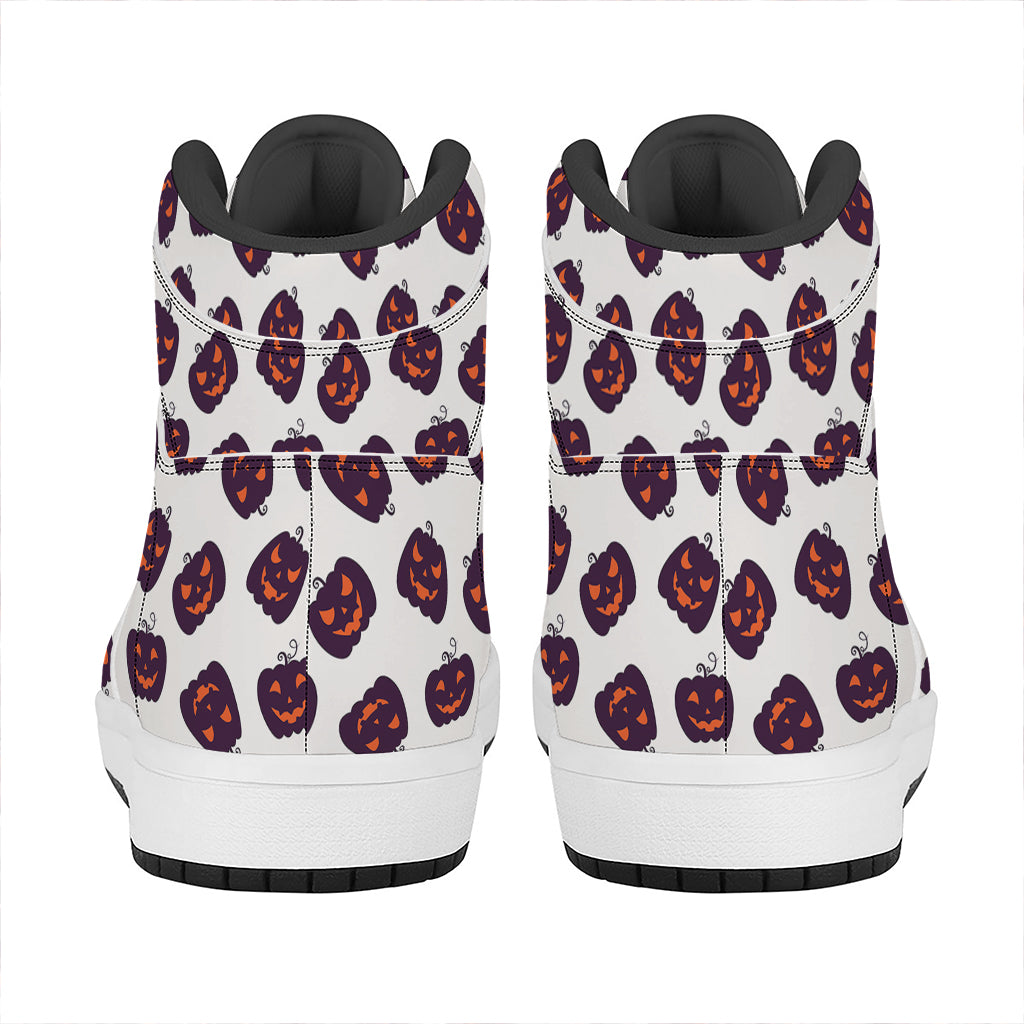 Purple Halloween Pumpkin Pattern Print High Top Leather Sneakers