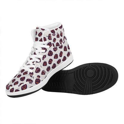 Purple Halloween Pumpkin Pattern Print High Top Leather Sneakers