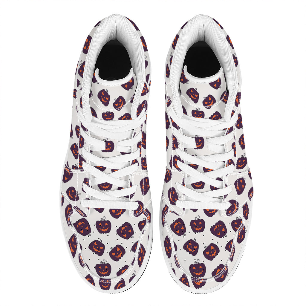 Purple Halloween Pumpkin Pattern Print High Top Leather Sneakers