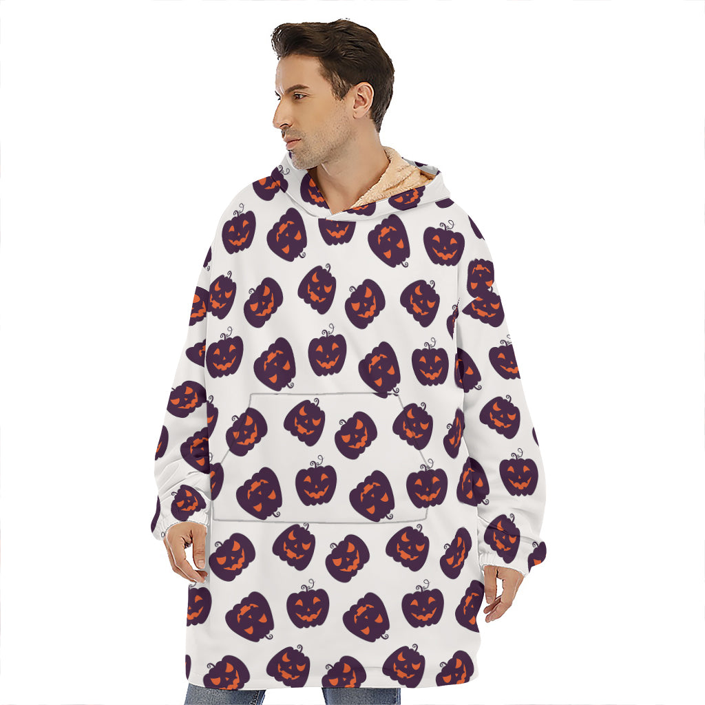 Purple Halloween Pumpkin Pattern Print Hoodie Blanket