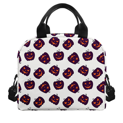 Purple Halloween Pumpkin Pattern Print Insulated Lunch Bag