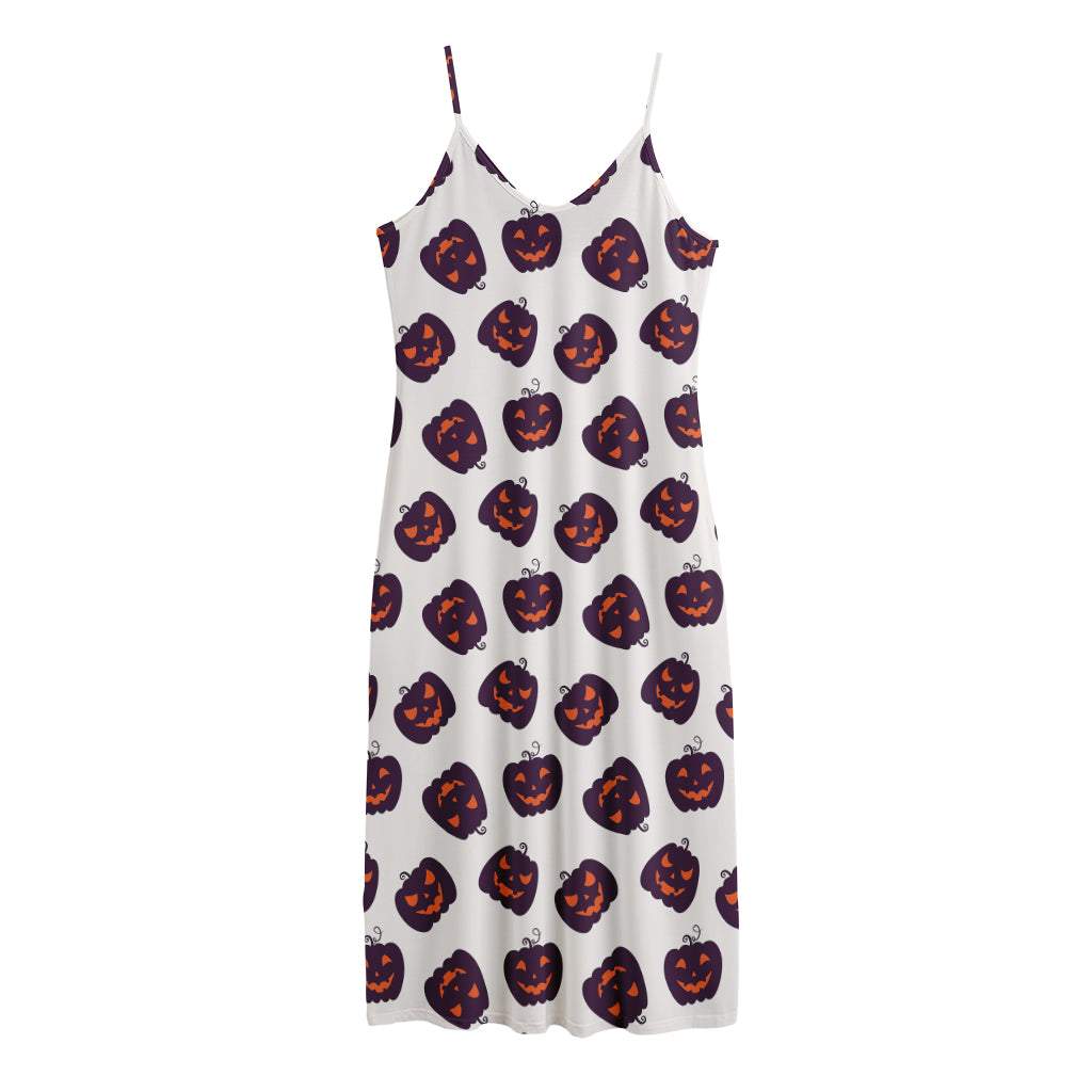 Purple Halloween Pumpkin Pattern Print Jersey Midi Cami Dress