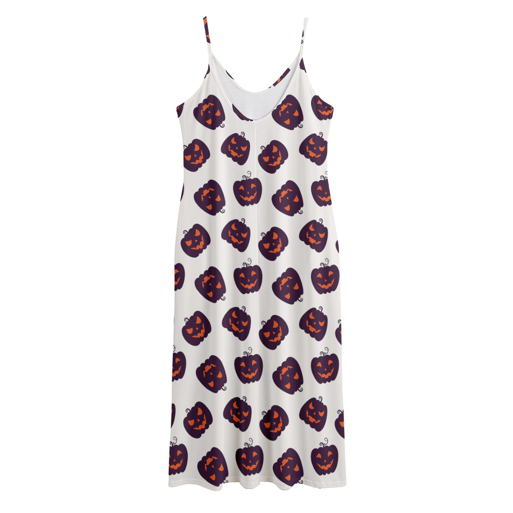 Purple Halloween Pumpkin Pattern Print Jersey Midi Cami Dress