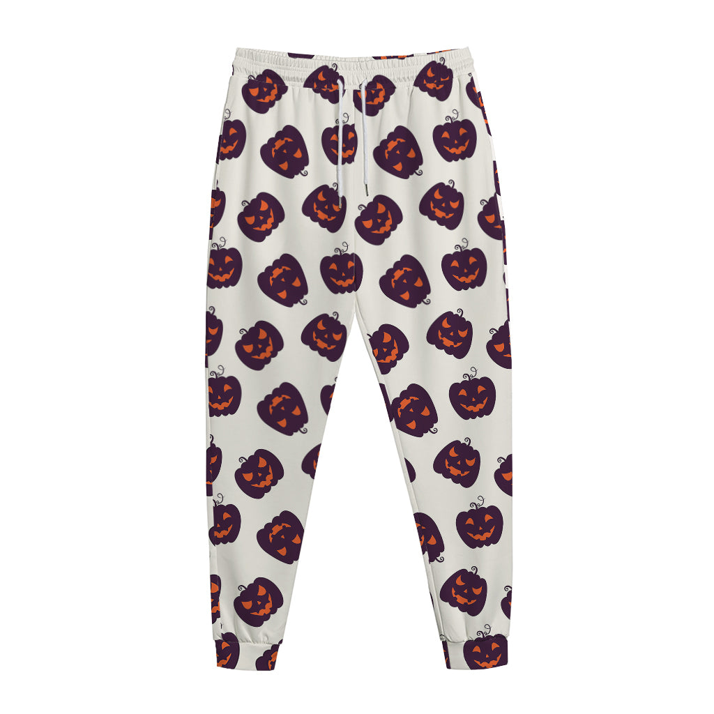 Purple Halloween Pumpkin Pattern Print Jogger Pants