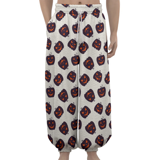 Purple Halloween Pumpkin Pattern Print Lantern Pants
