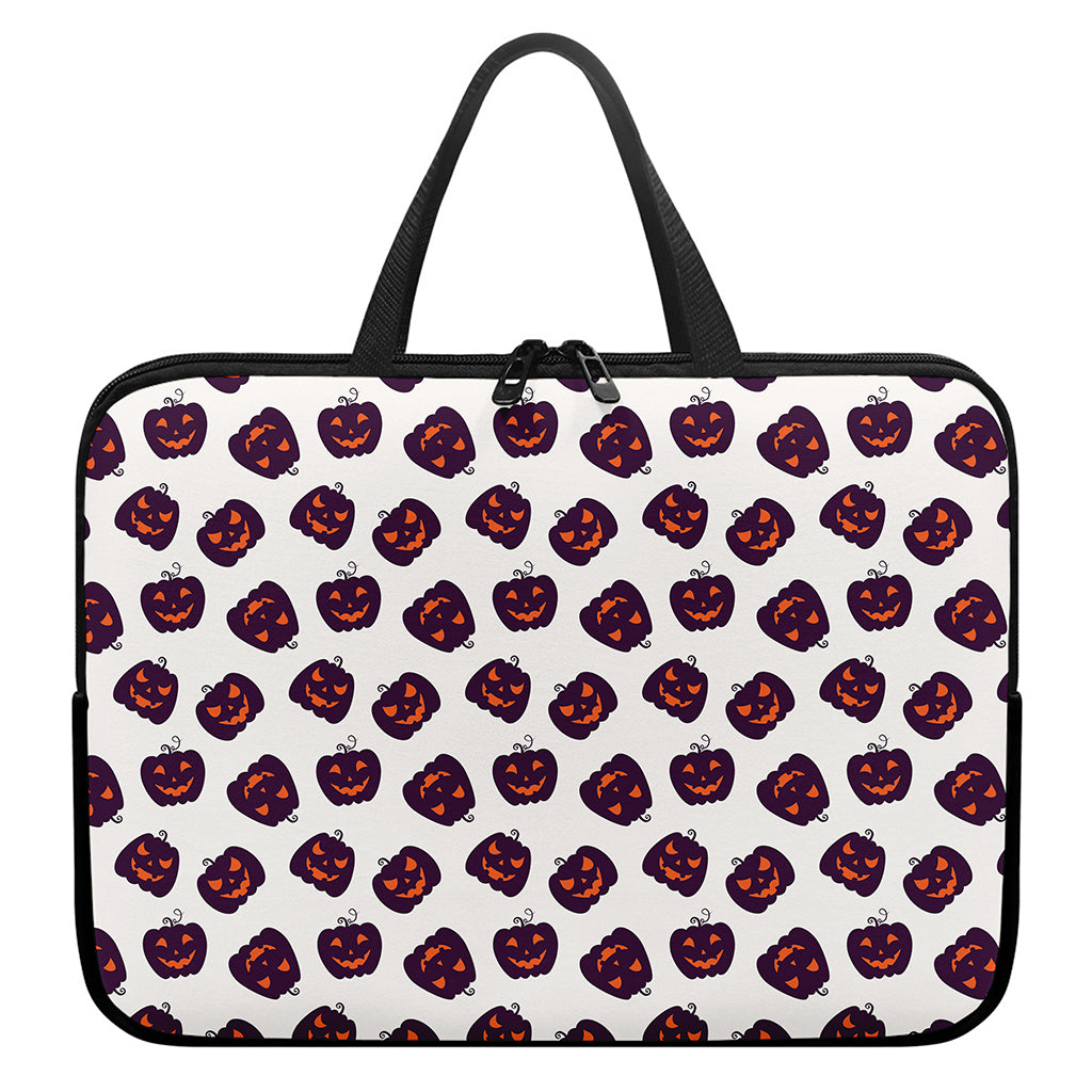 Purple Halloween Pumpkin Pattern Print Laptop Sleeve With Handle