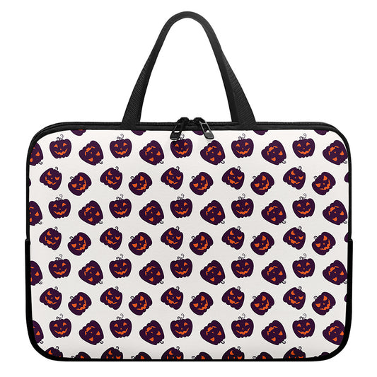 Purple Halloween Pumpkin Pattern Print Laptop Sleeve With Handle