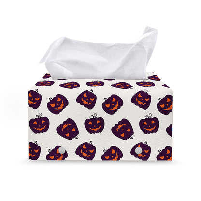 Purple Halloween Pumpkin Pattern Print Leather Tissue Box Cover